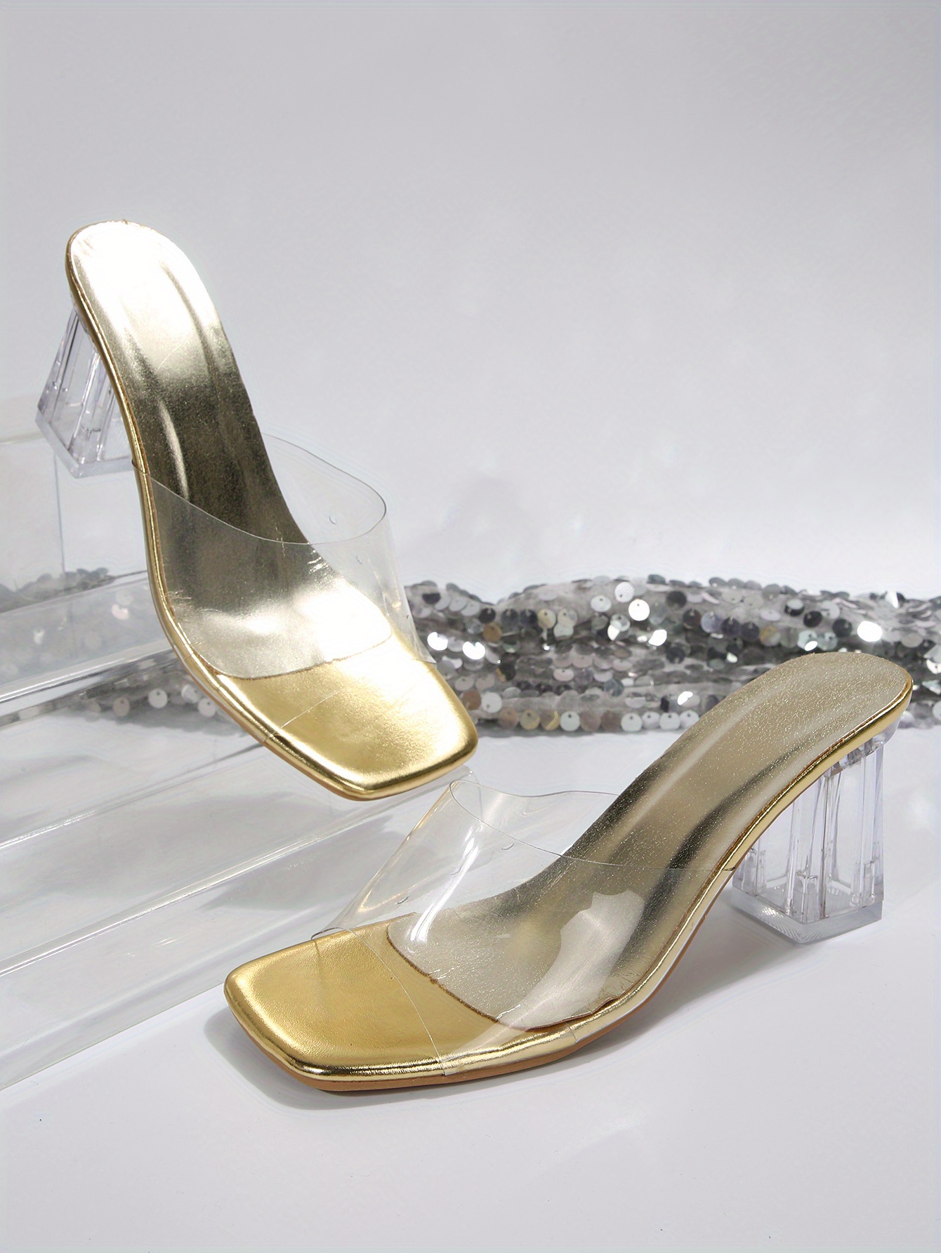 Gold clear best sale block heels