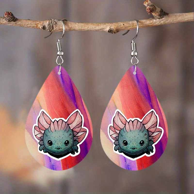 Cute Cartoon Dragon Wooden Waterdrop Earrings Animal Print