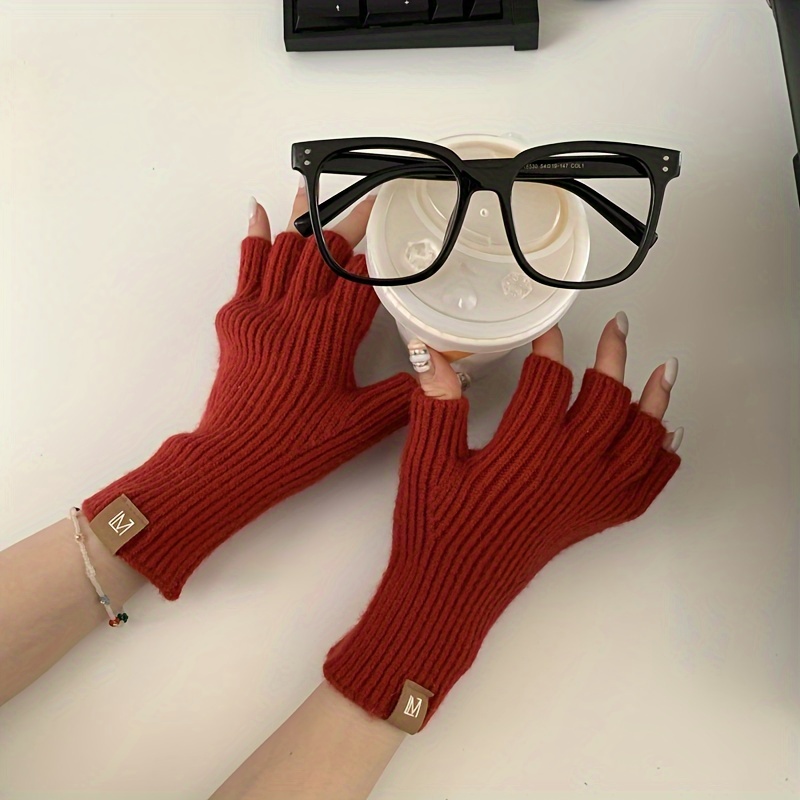 

Solid Color Half Finger Gloves Minimalist Touch Screen Knitted Gloves Autumn Winter Palm Warm Gloves