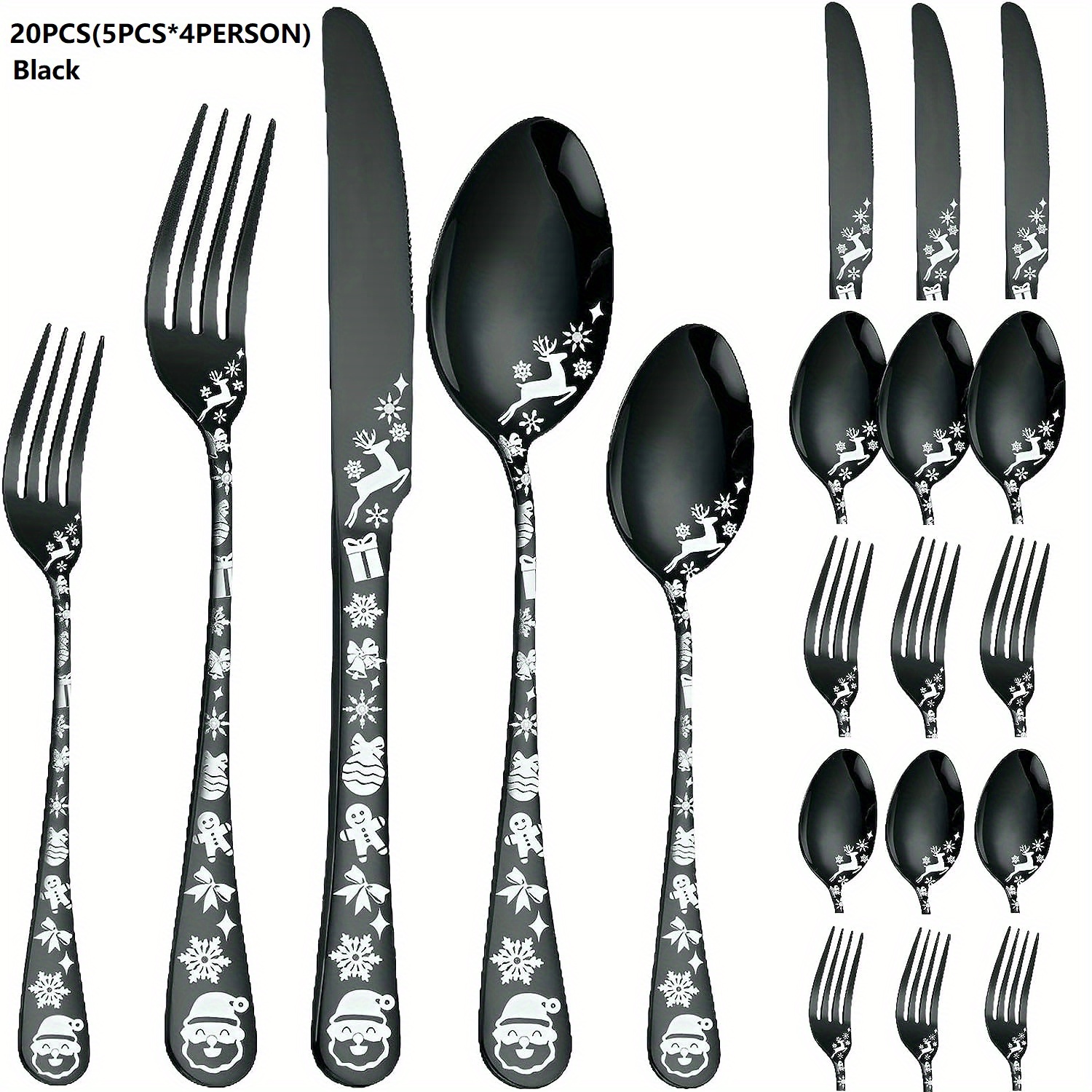 Christmas Black Stainless Steel Cutlery Silverware Pattern - Temu