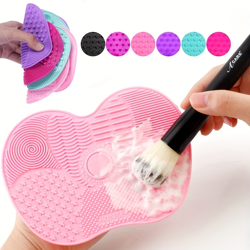 

Shaped Brush Cleaning Pad Silicone Makeup Brush Cleaning Mat Makeup Brush Cleaner Pad Cosmetic Brush Cleaning Mat Portable Washing Tool Scrubber With Suction Cup