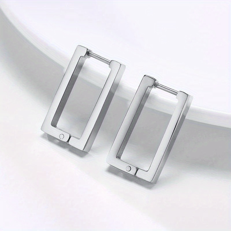 1pair Fashionable Popular Men's Geometric Rectangle Design Stainless Steel Hoop Earrings For Jewelry Gift And For A Stylish Look