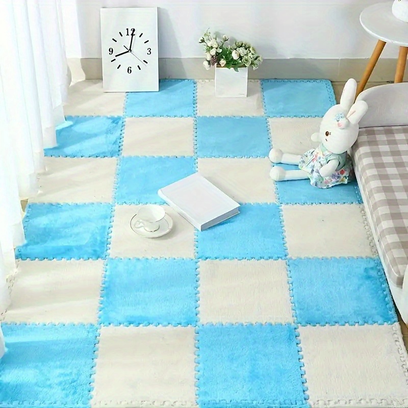 12pcs Interlocking Foam Mats, Fluffy Carpet Tiles Plush Floor