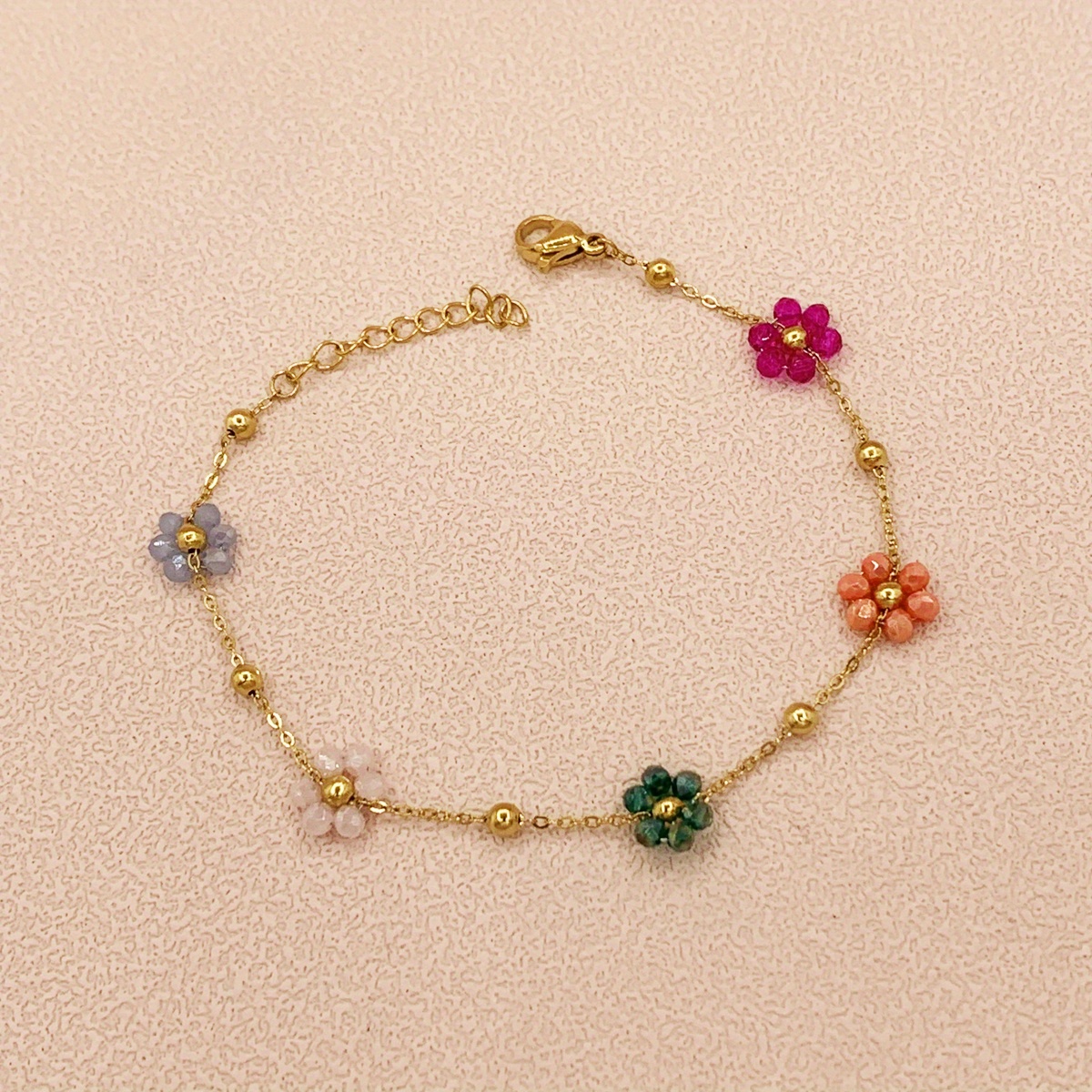 Image of A Trendy And Cute New Titanium Steel Flower Bracelet Designed For, Featuring Colorful Beads And Stainless Steel, Perfect As A Gift For A Date Or A 1