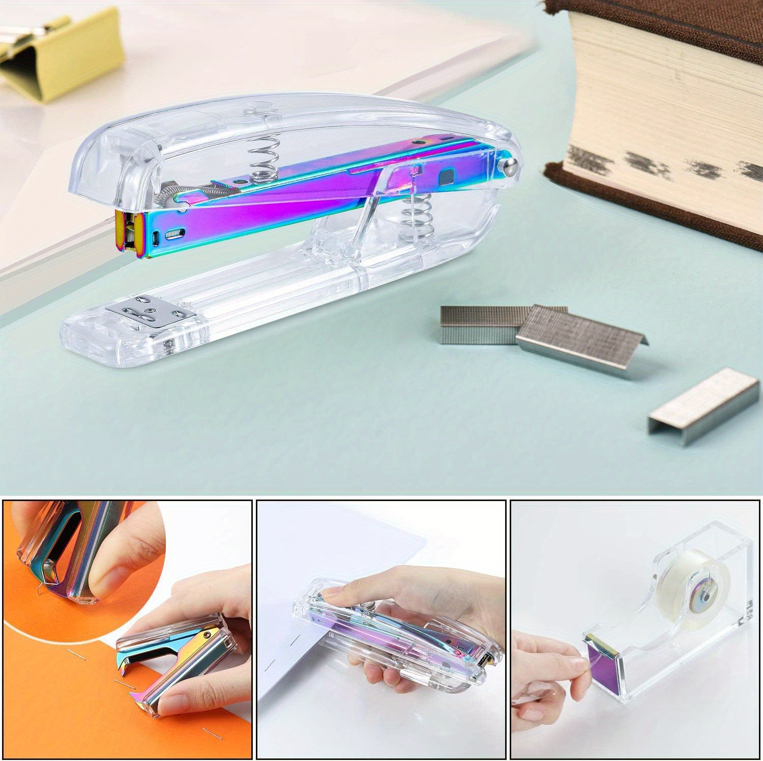 Desk Accessories Kit Green Stapler And Tape Dispenser Set, Acrylic