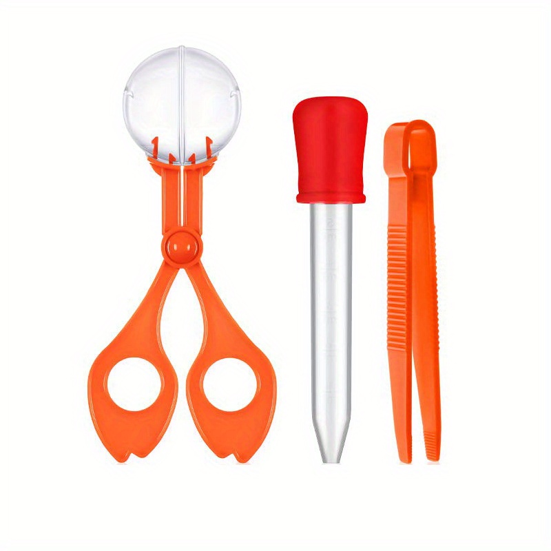 3pcs Fine Motor Skills Toy Set: Insect Scissor Clip, Tweezers, and Rubber-Tipped Pipette Insect Catcher, Science Sensory Learning Tool for Outdoor Exploration