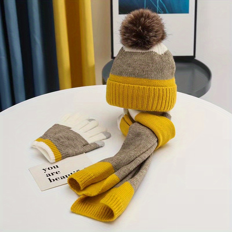 Winter Warm Hat Scarf Gloves For Men Women Fashion Three Piece