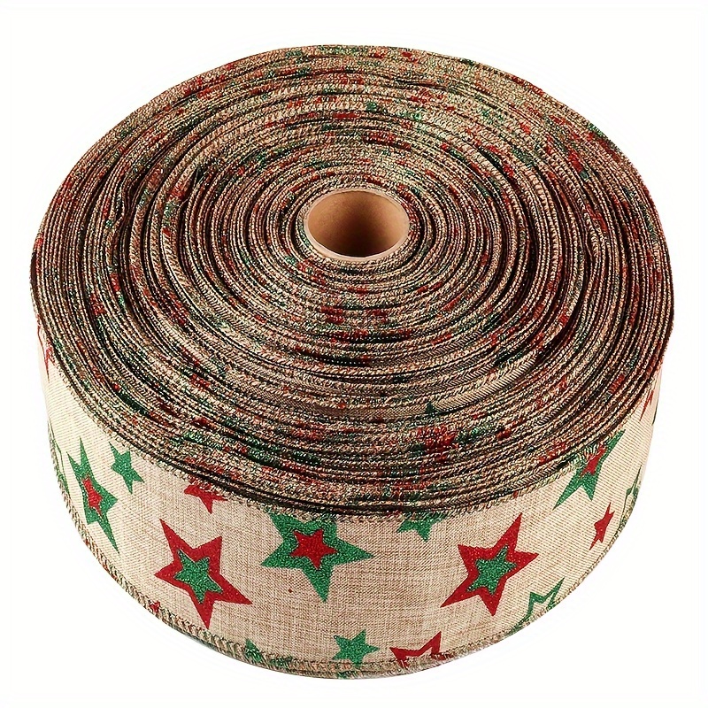 1 Roll Christmas Themed Grosgrain Ribbons DIY Flax Gift Bouquet Wrapping Ribbon Party Decor Red Flax,Iron Wire