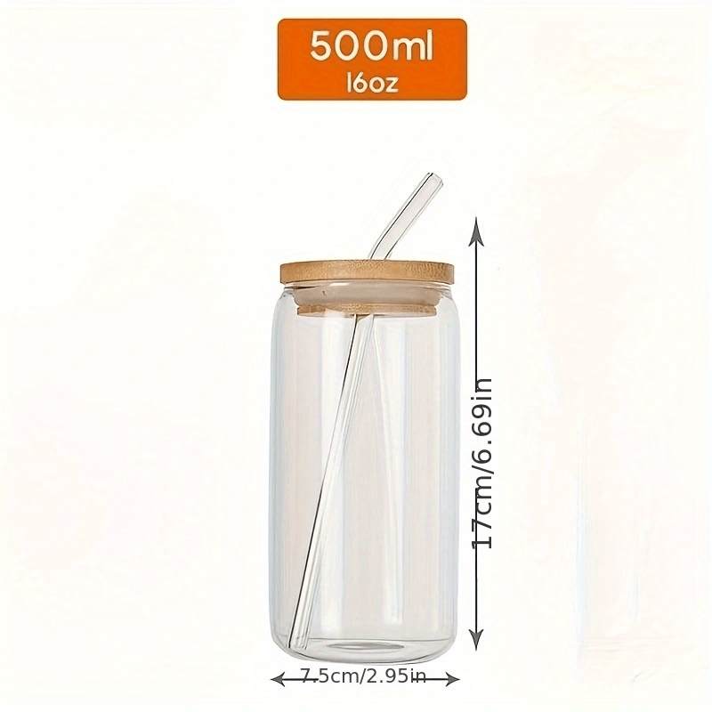 Mason Jar Straw Glass Cups With Bamboo Lids Square Iced - Temu