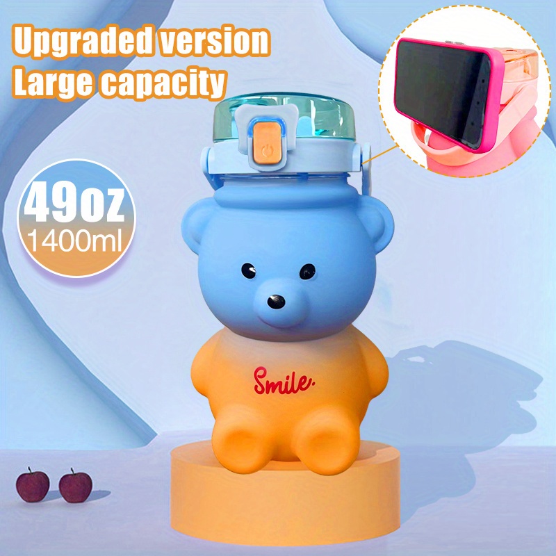 PEXIZUAN Kawaii Bear - Botella de agua con pajilla, de plástico deportivo,  portátil, cuadrada, para niña, lindo jugo de té, tazas de agua de 23.7 fl