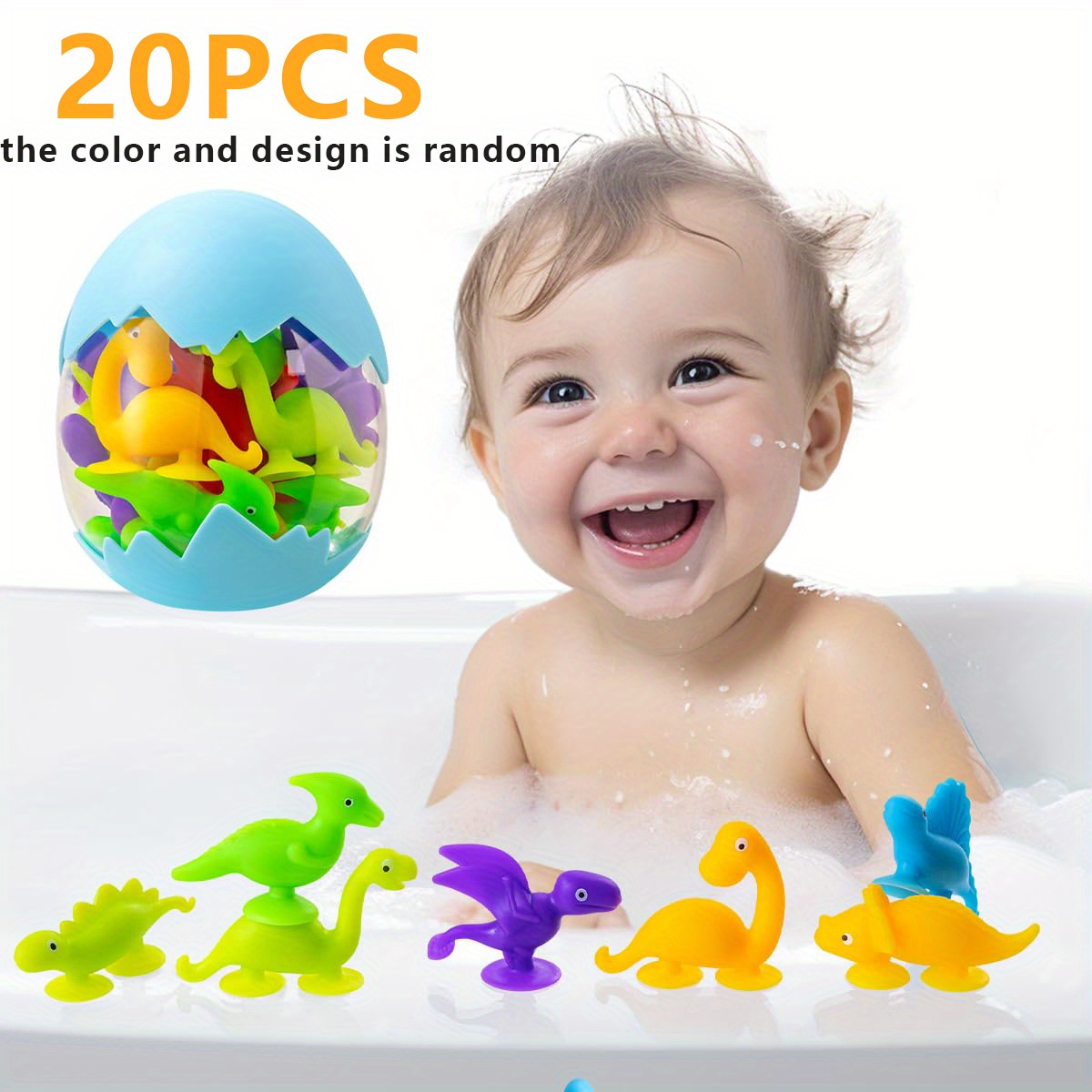 iyeam baby bath toys for toddlers 1-3, 6pcs dinosaur bath toys no hole bathtub  toys