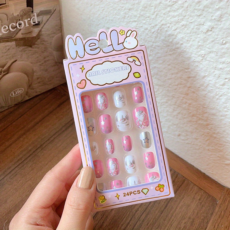 Image of 24pcs Nail Stickers Cute Stickers Women's Little Princess Cartoon Series Self-adhesive Nail Stickers Removable Non-damaging
