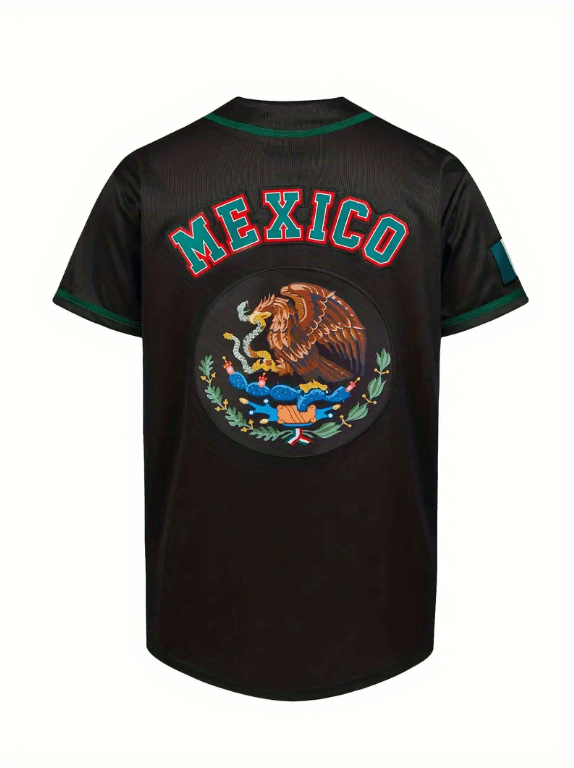 Men's Mexico Baseball Jersey, V Neck Short Sleeve Baseball Shirt, Breathable Embroidery Sports Uniform for Training Competition Party,Temu