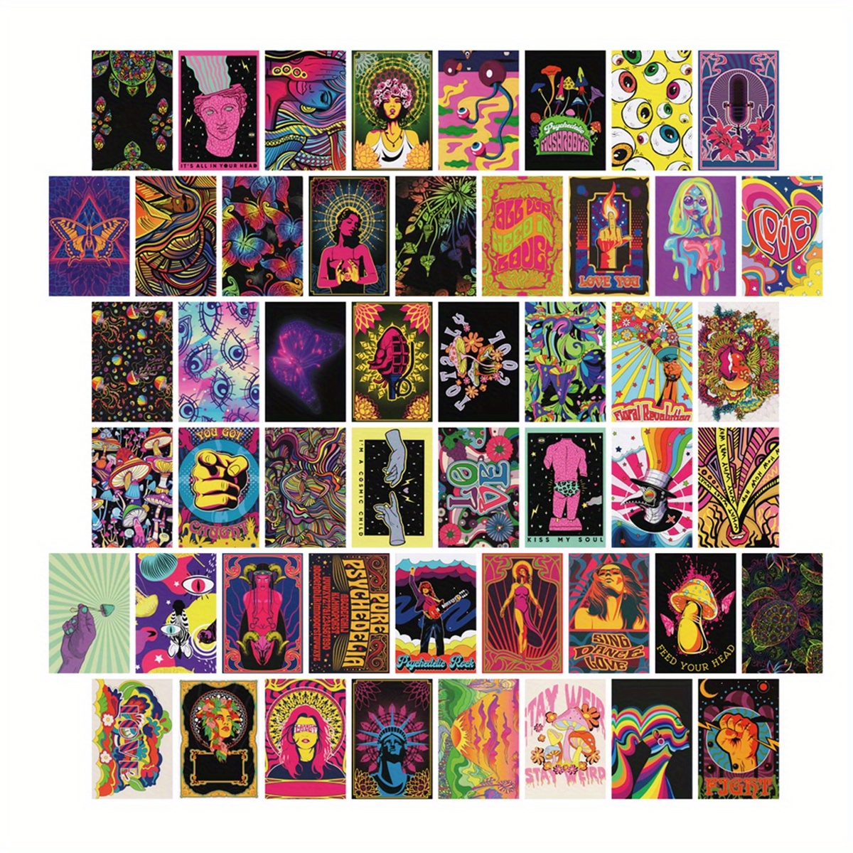 Indie poster pack Hippie aesthetic Wall collage kit 6x4