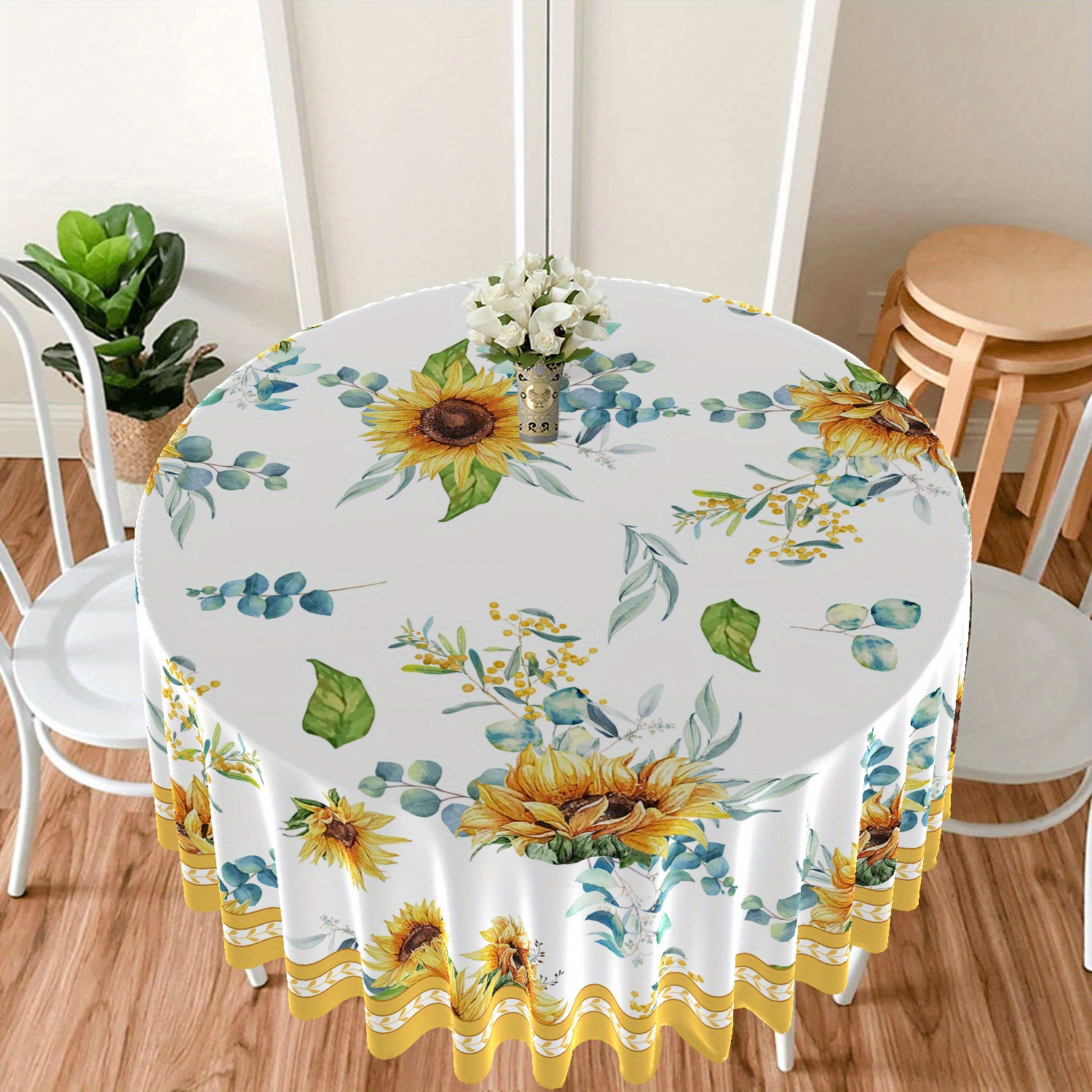 Large Flower Pattern Round Table Cloth