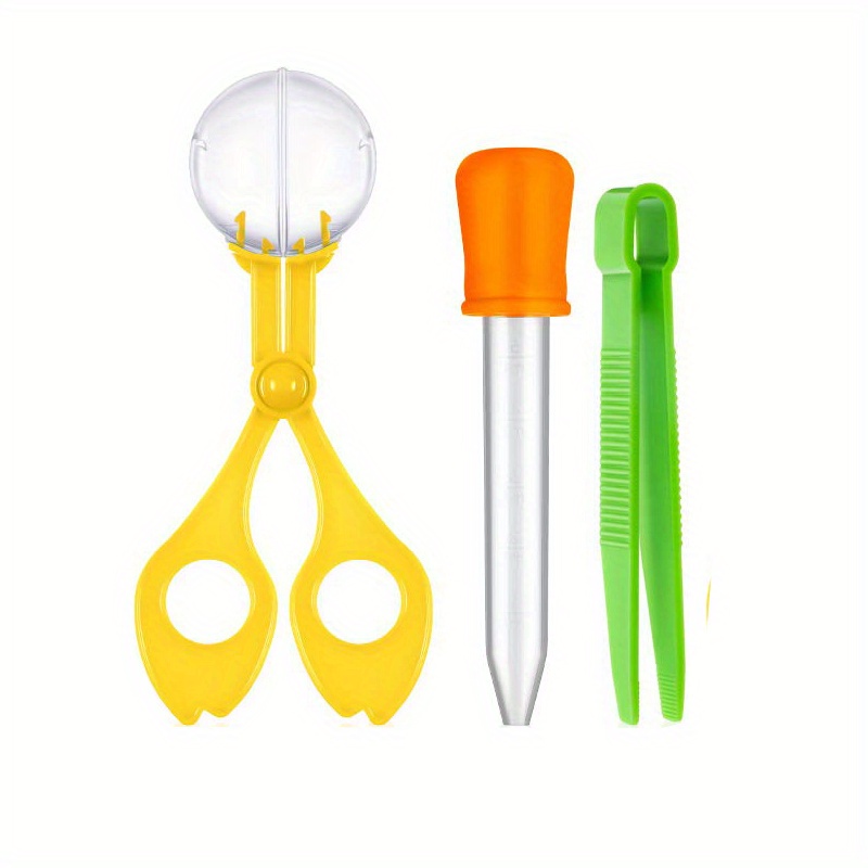 3pcs Fine Motor Skills Toy Set: Insect Scissor Clip, Tweezers, and Rubber-Tipped Pipette Insect Catcher, Science Sensory Learning Tool for Outdoor Exploration