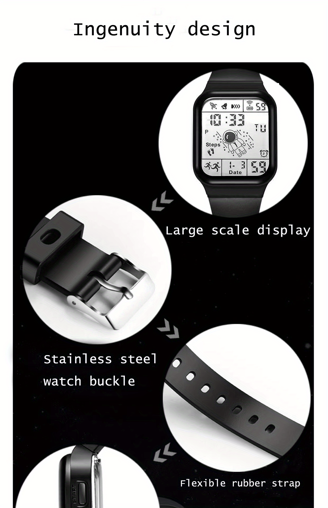 Student Electronic Watch Luminous Alarm Clock Wrist Watch Sports