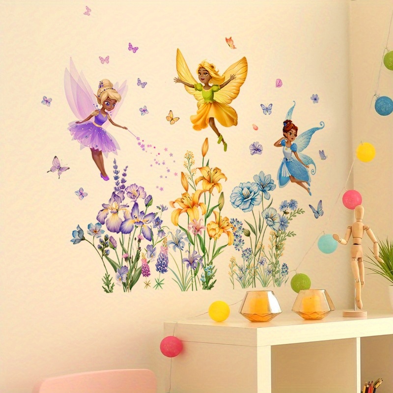 Autocollant mural licorne de dessin animé, papier peint papillon