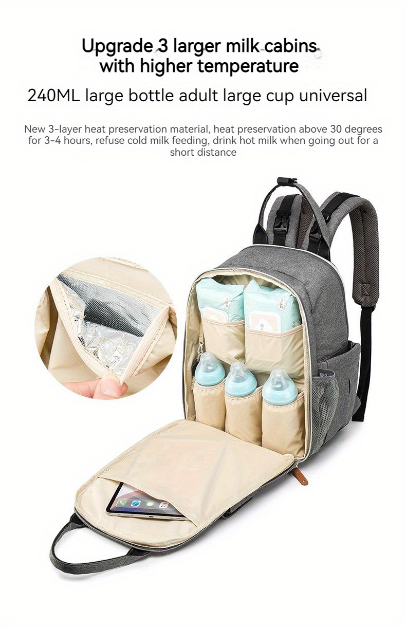 Large Capacity Mommy Bag, Multi-functional Portable Baby Storage Backpack  With Milk Bottle & Diaper Compartments - Temu