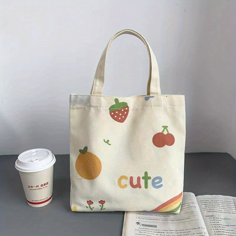 Cute Cartoon Printing Small Canvas Bag Hand Shopping Tote Temu