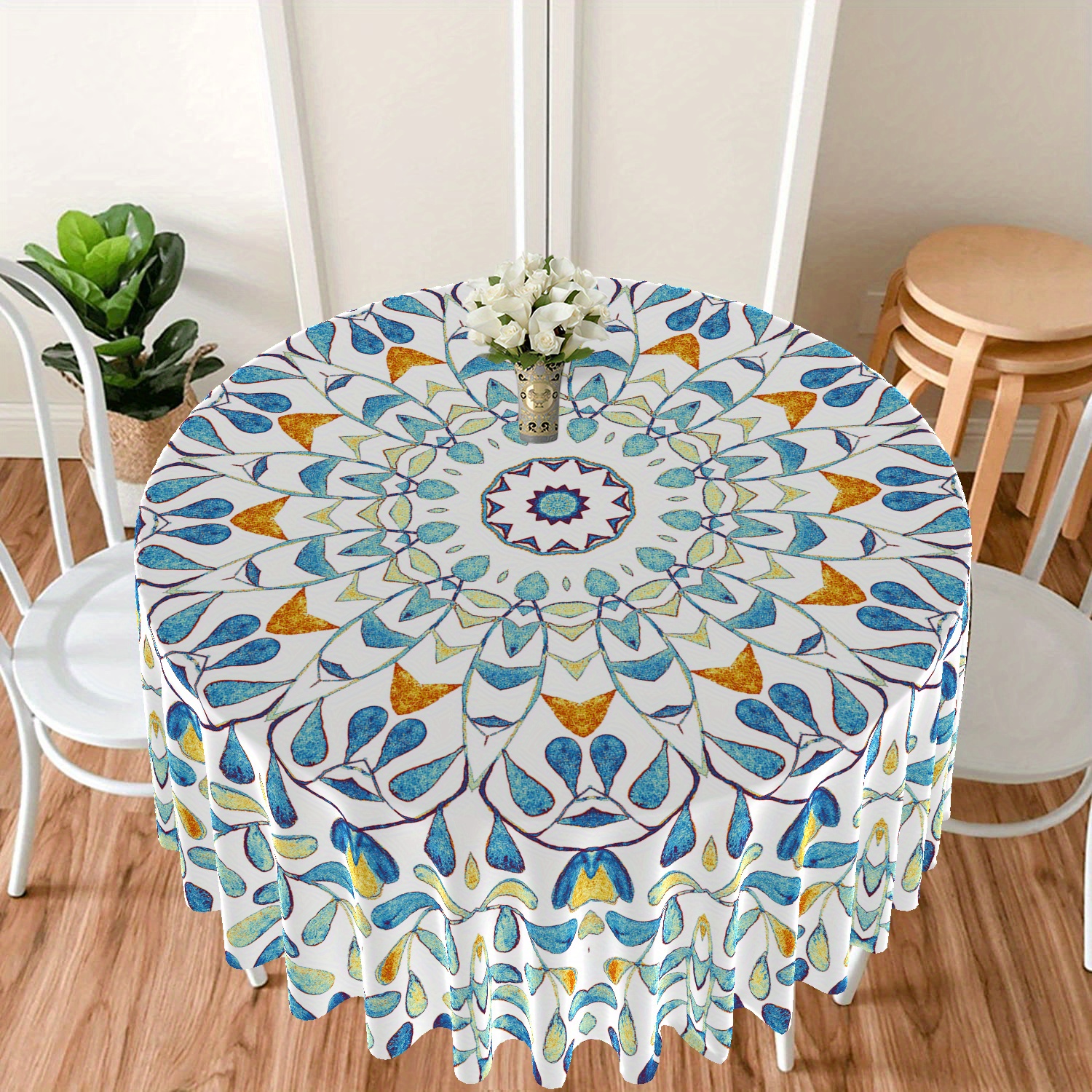 Large Flower Pattern Round Table Cloth