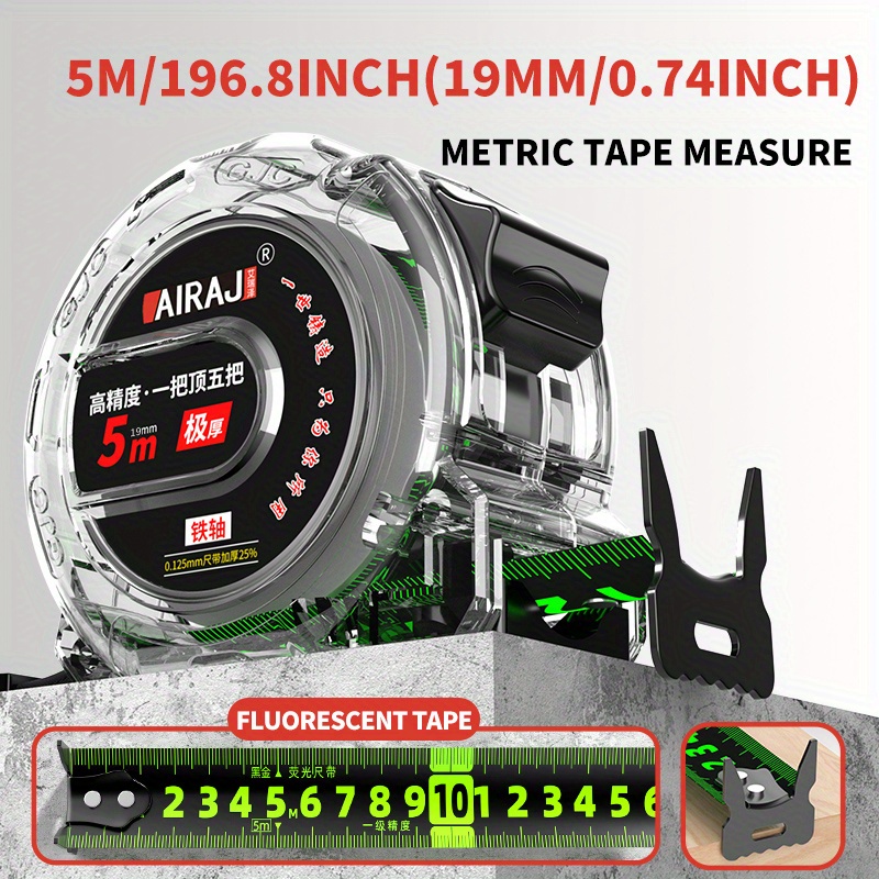 1pc 196.85inch/285.5inch/397.8inch Tape Measure, Fluorescent Green Double-sided Tape, Tape Measure, Thickened Tape Measure, Woodworking Tools, Hand Measuring Tools