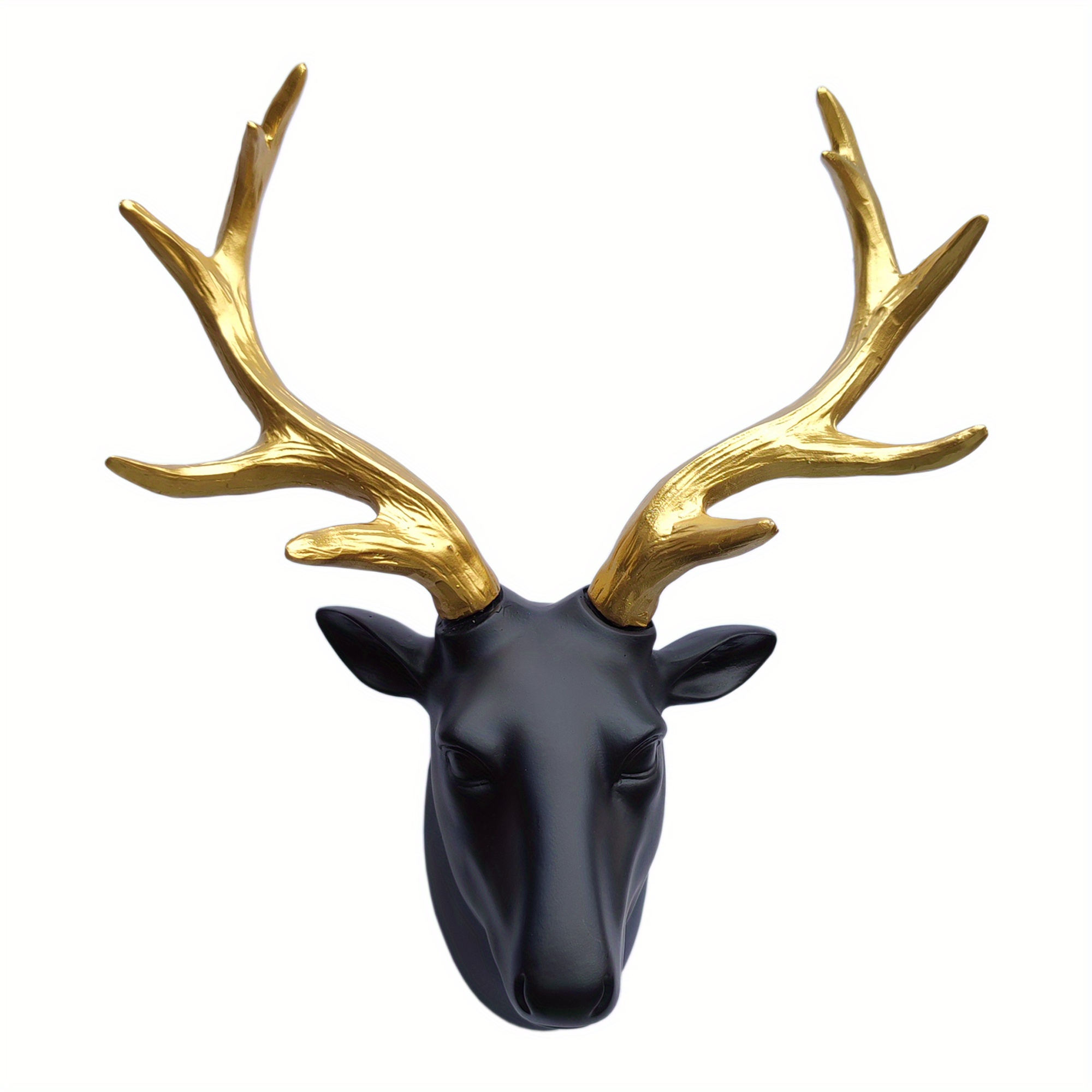 Deer Head Wall Decor Sculptures Wall Mount Stag Head ，American Style Retro  Animal Head Ornament， Handmade Faux Taxidermy Resin Wall Animal Head for