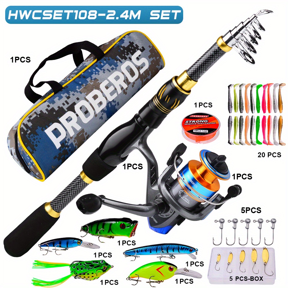  Reel and Fishing Rod Combo 2.1m Fishing Rod Kit, Retractable Fishing  Rod and Reel Combo with Line, Bionic Lure, Hook and Carry Bag, Tackle Set  for Saltwater and Freshwater Fishing
