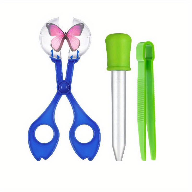 3pcs Fine Motor Skills Toy Set: Insect Scissor Clip, Tweezers, and Rubber-Tipped Pipette Insect Catcher, Science Sensory Learning Tool for Outdoor Exploration