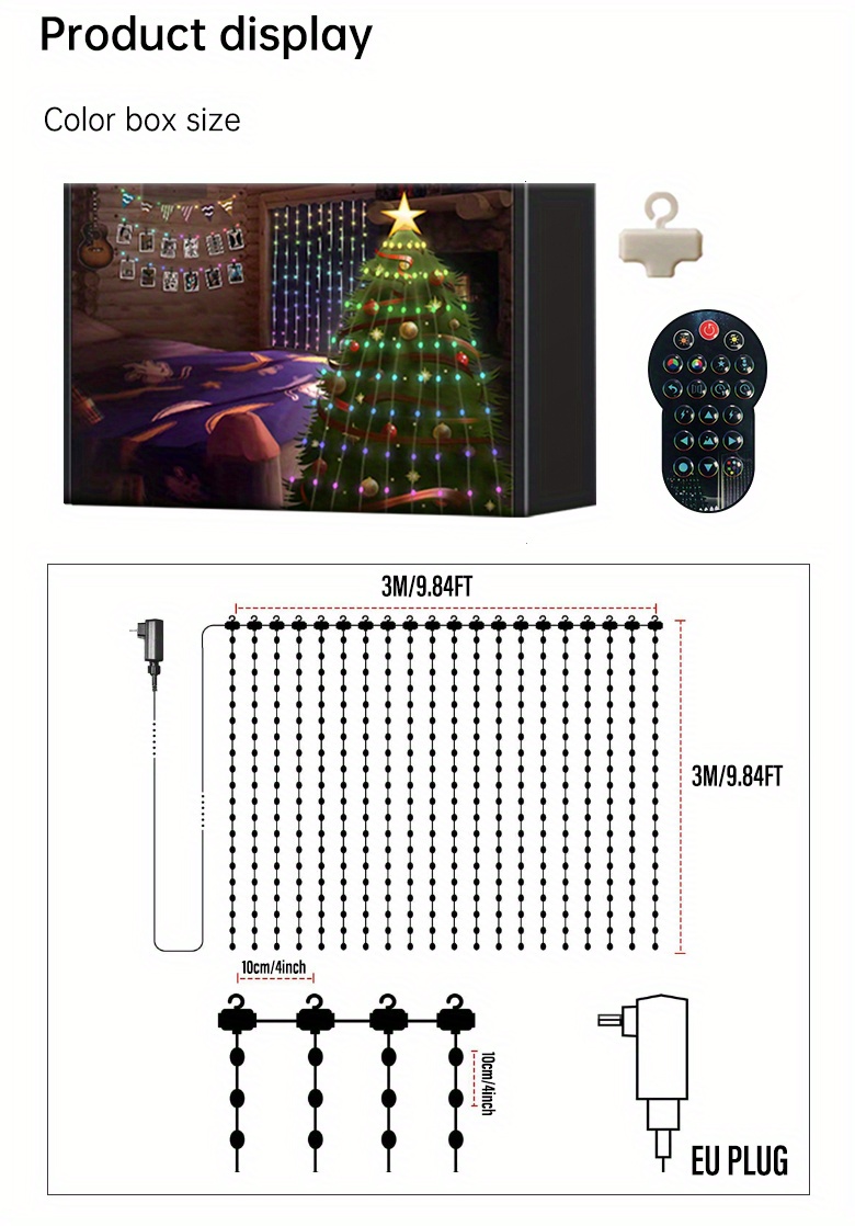 Guirlande lumineuse rideau LED intelligente, Bluetooth, RGBIC 400