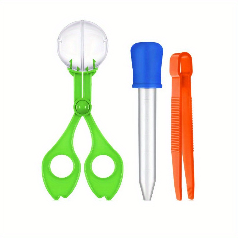 3pcs Fine Motor Skills Toy Set: Insect Scissor Clip, Tweezers, and Rubber-Tipped Pipette Insect Catcher, Science Sensory Learning Tool for Outdoor Exploration