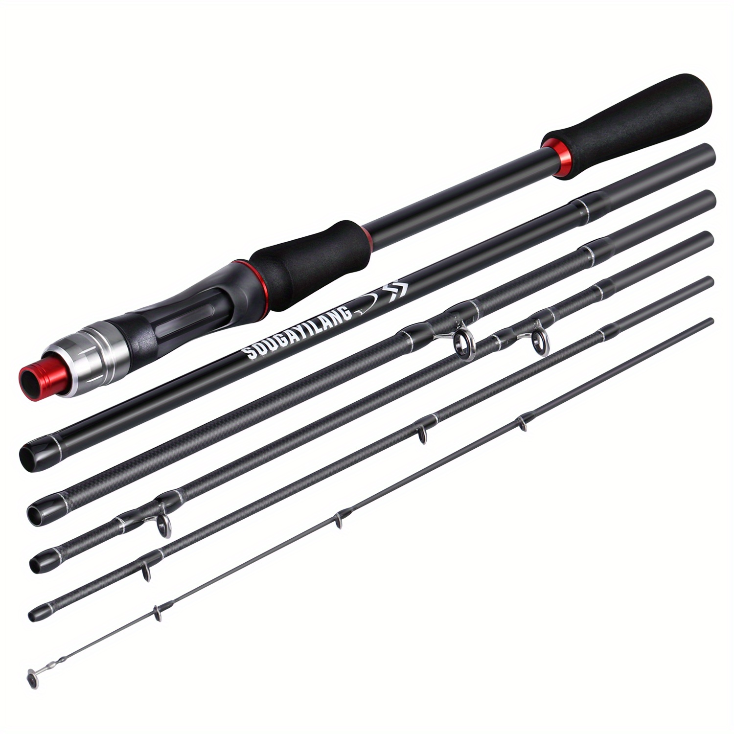 Casting Rods 4 Sections Carbon Fiber Fishing Rod and Black&Red 17+
