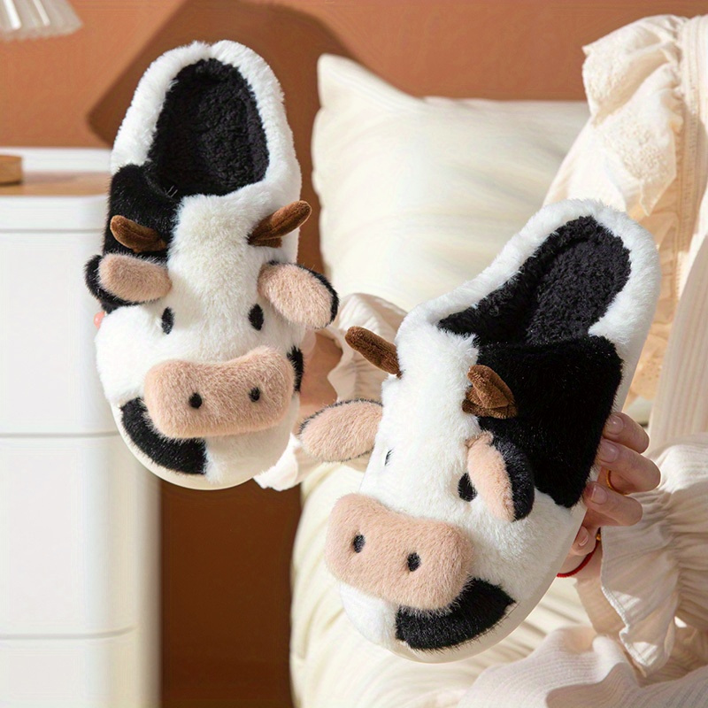 Cartoon Cow Plush Slippers  As Seen On Social • Showcase US