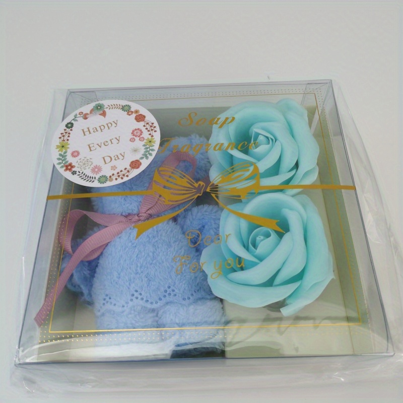 Soap Flower Towel Bear Gift Box, Including Scented Soap Roses And