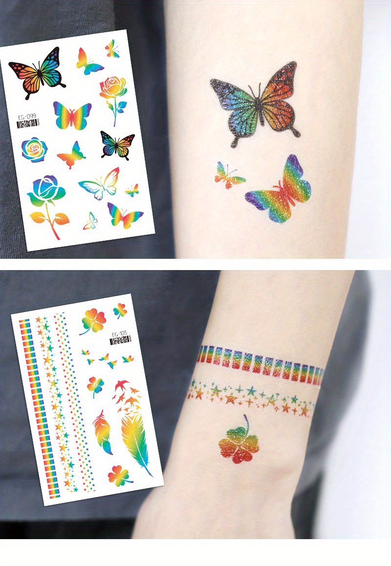 AOMIG Tatuaggi Temporanei Bambini, 10 Fogli Fata Luminoso Tatuaggi Finti  Tatuaggi Glitterati per Bambina, Adesivi Tatuaggi Set Farfalla Luminous