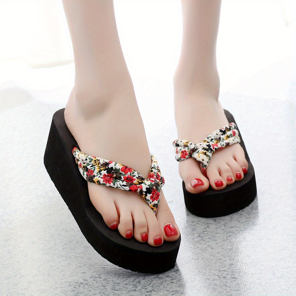 Women's Platform Flip Flops Floral Print Wedge Slide Sandals - Temu