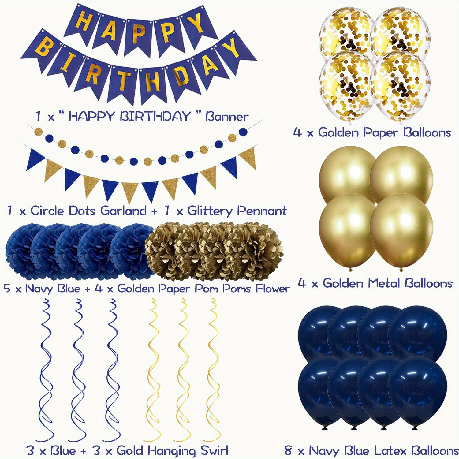 Happy Birthday Banner, Happy Birthday Banners with Blue Latex