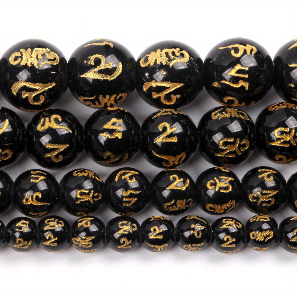 6mm(0.236inch)-12mm(0.472inch) Black Agates Mantra Prayer Stone Beads Round  Loose Beads For Jewelry Making DIY Bracelet Necklace Handmade Accessories