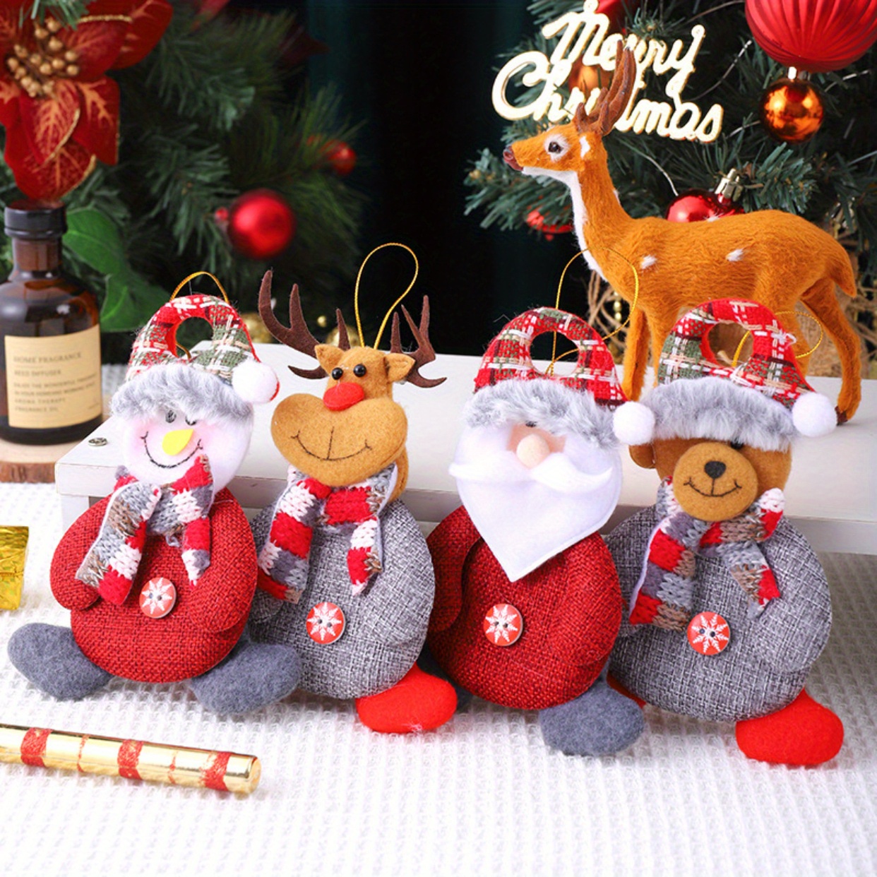 Christmas Tree Accessories Small Dolls Ornaments,Non-woven Cloth Snowman  Santa Elk Bear Puppets Hanging Ornaments Decorations for Christmas Trees  Stairs Windows Indoor and Outdoor 