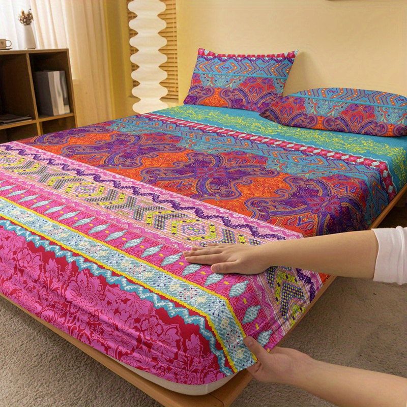 Bohemian Print Fitted Sheet Soft Comfortable Bedding - Temu United