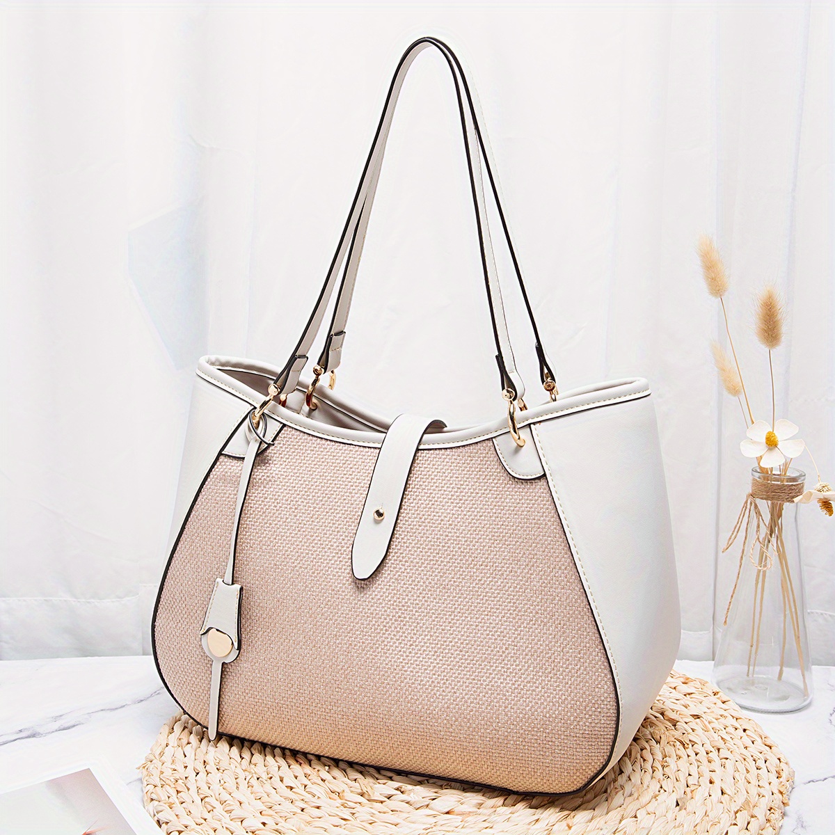 Classic Trendy Tote Bag, Solid Color Shoulder Bag, All-match Fixed