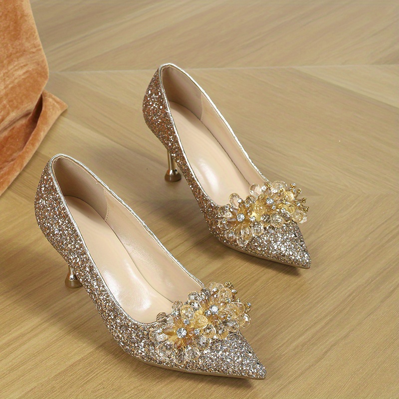 Gold Glitter Shiny High Heels