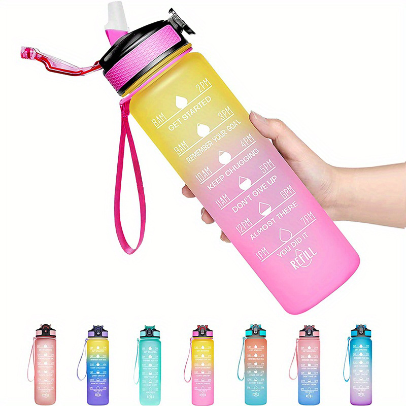 Sports Water Bottle With Time Markings, BPA Free Frosted Tritan Plastic,  Reusable, Eco Friendly Drink Bottle 1 Litre 32 Oz 