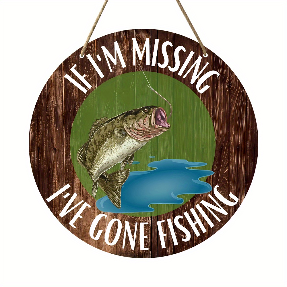 1pc, Fishing Sign, Gone Fishing Sign, Humor Fishing Sign, Fish Wooden  Wreath Sign 8x8inch Room Decor, Home Decor, Holiday Decor, Festivals Decor,  Fron