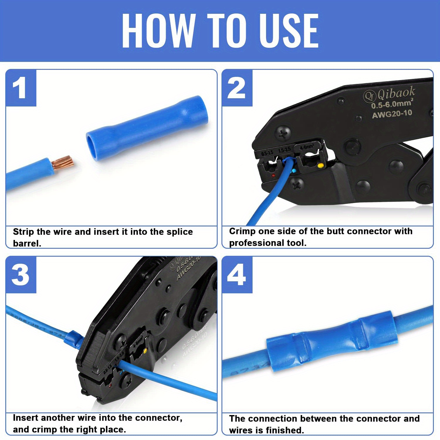 Insulated Straight Wire Butt Splice Terminals Electrical Crimp