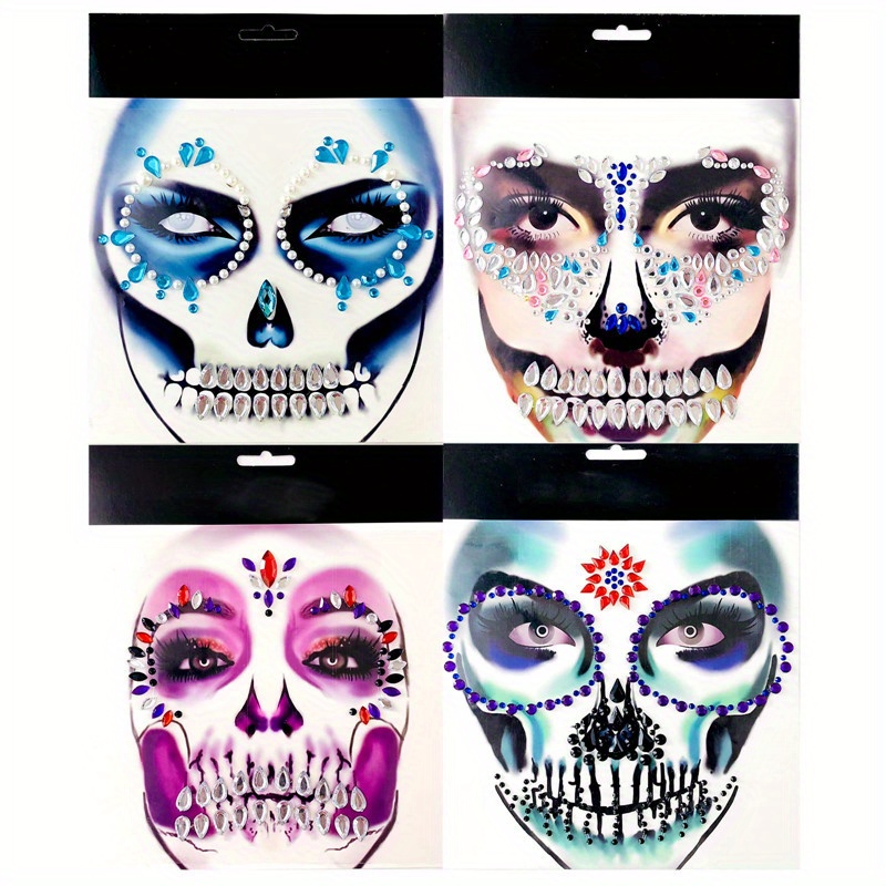 1 Pack Halloween Black & Gold Face Gems Tattoo Sticker Day Of The Dead  Skull Temporary Glitter Rhinestone Stickers Face Jewels Stick on Diamond  Face – Yaxa Colombia