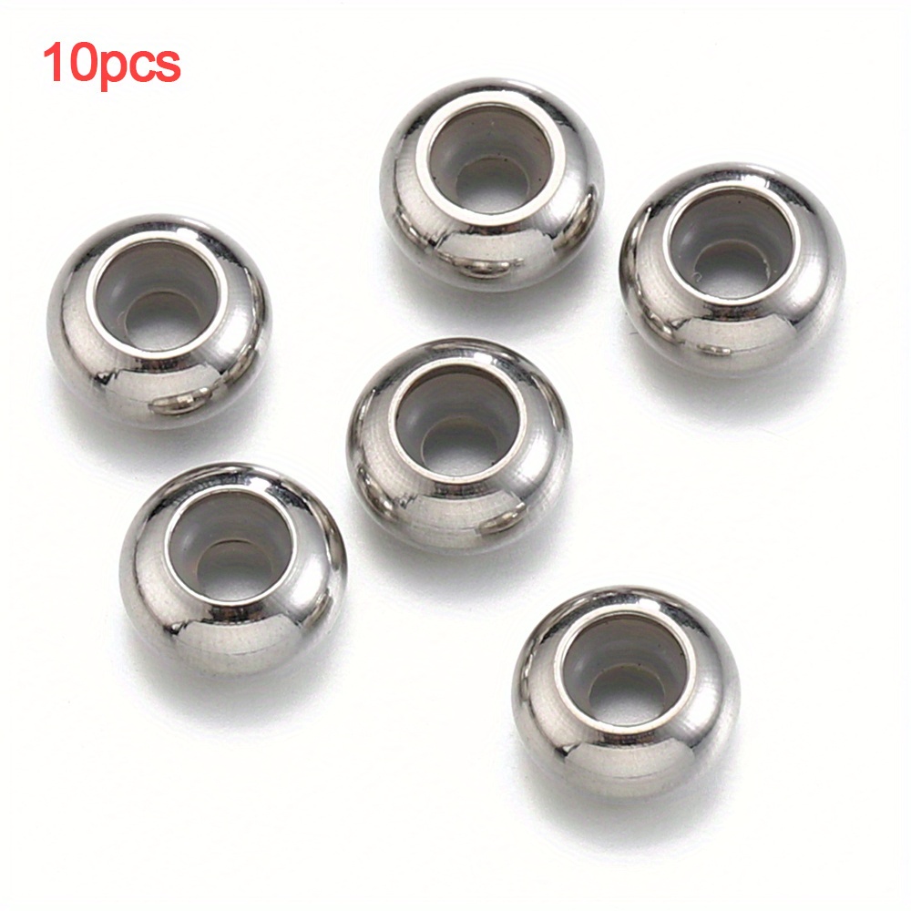 10pcs 6/7/8mm Stainless Steel Adjustment Beads With Non-slip Silicone Ring,  Golden Stopper Spacer Beads For Jewelry Making, DIY Necklace Bracelet Acce