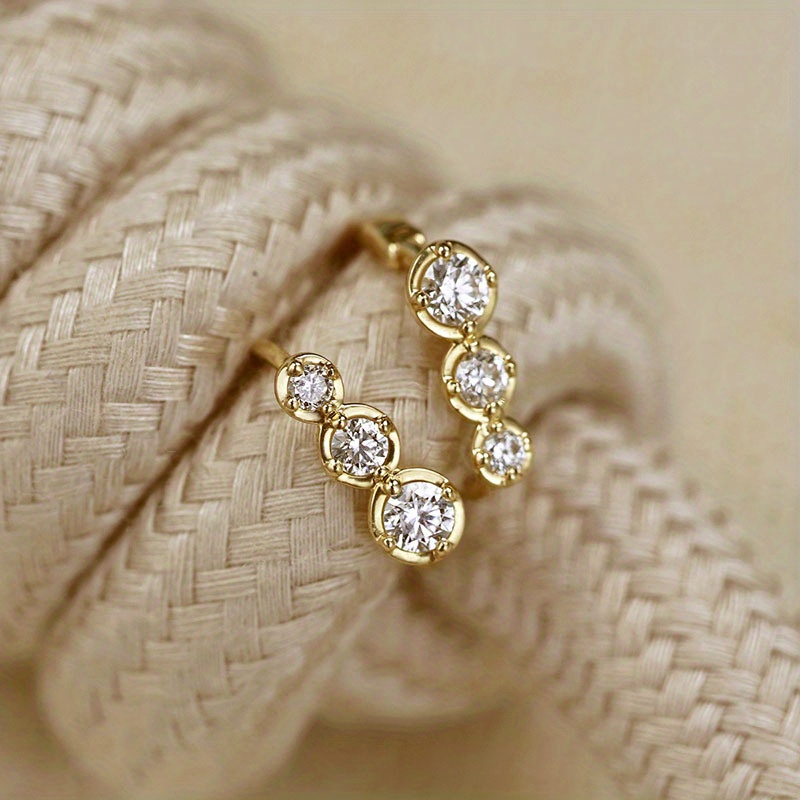 TEMU Minimalist 925 Silver Earrings With 3 Round Geometric Shapes, A Jewelry Gift For Women's Engagement.