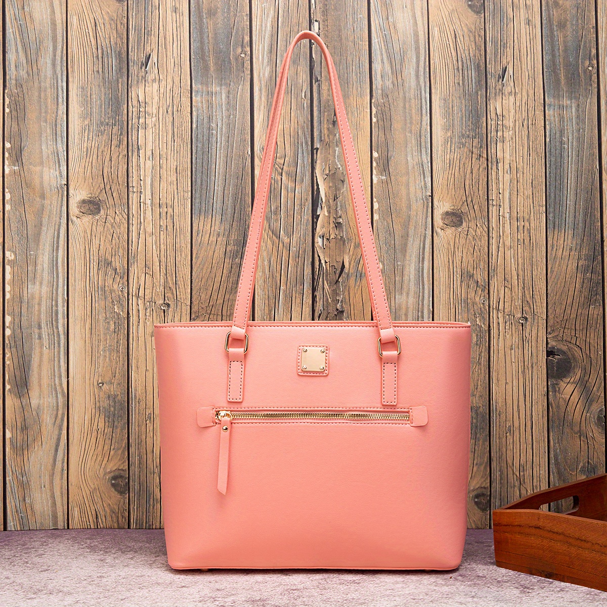 Lacoste Leather Tote bag In Peach Pink Colour