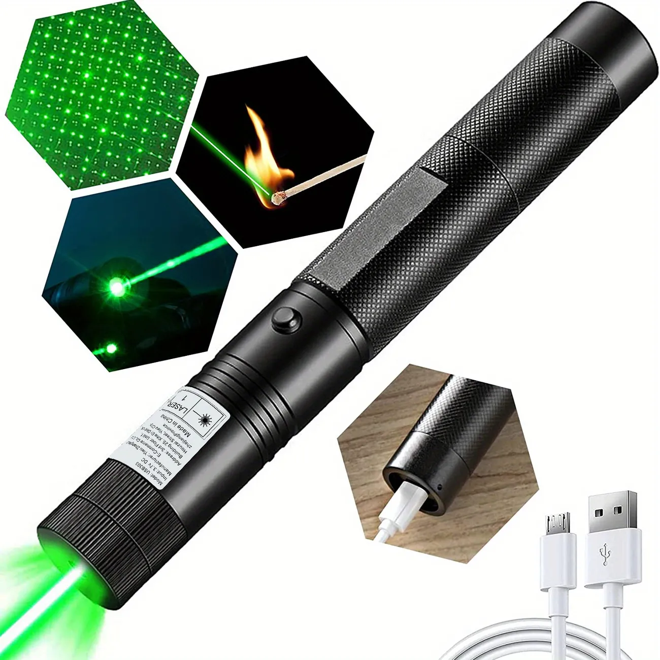 High Power Green Laser With Usb Charging And Built-in Battery - Perfect For Night Pet And Teaching - Temu